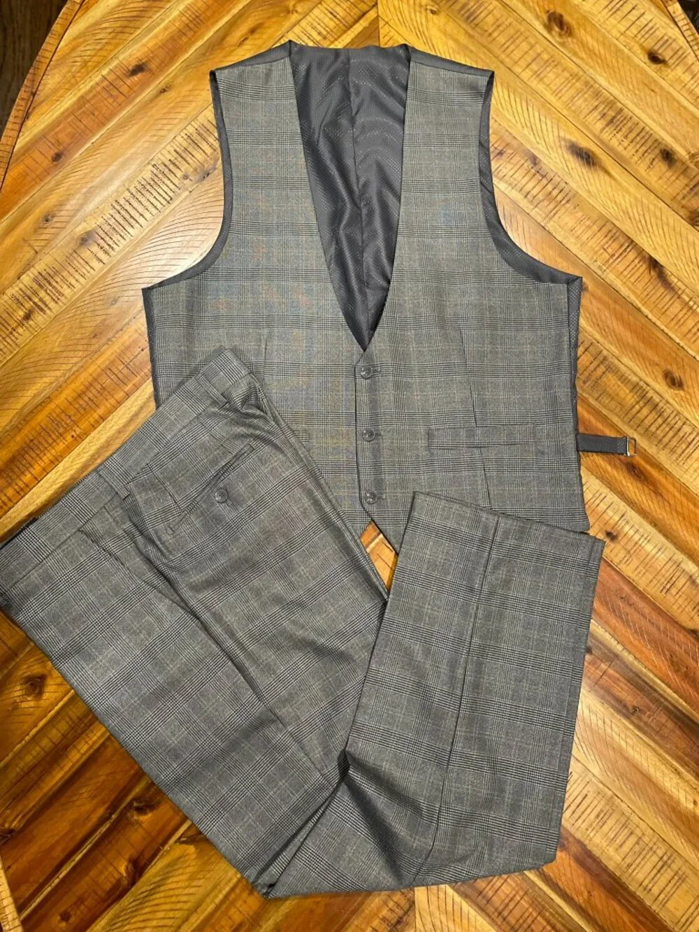 Bocaccio Uomo 3-piece Glen Check Grey and Light Orange Suit